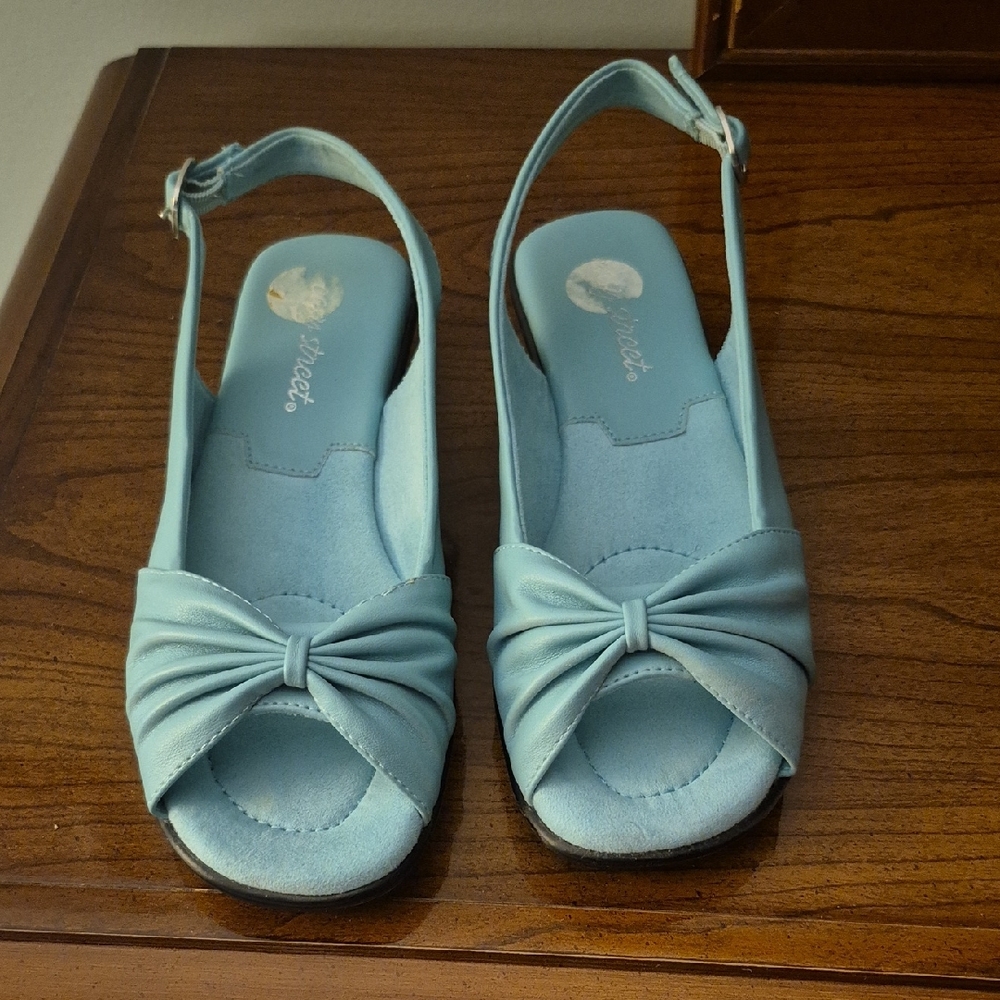 easy street Light Blue Knot-Front Slingback Sandals